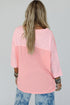 Mixed Daisy Applique Exposed Seam Oversized V Neck Top